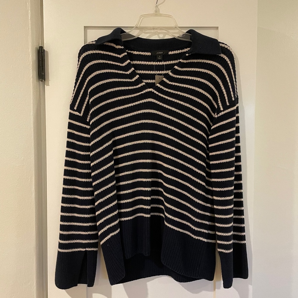 Jcrew Relaxed collared sweater in stripe